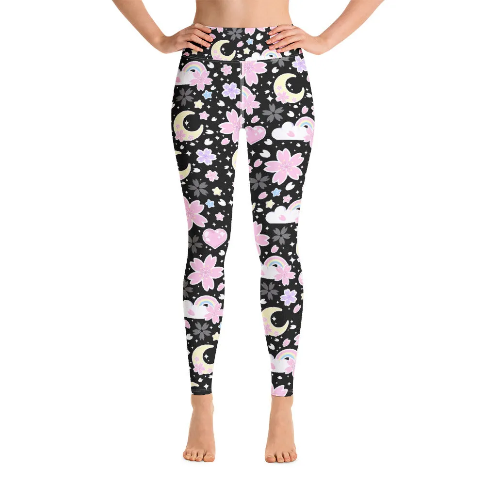 Cherry Blossom Dreams Black Yoga Leggings