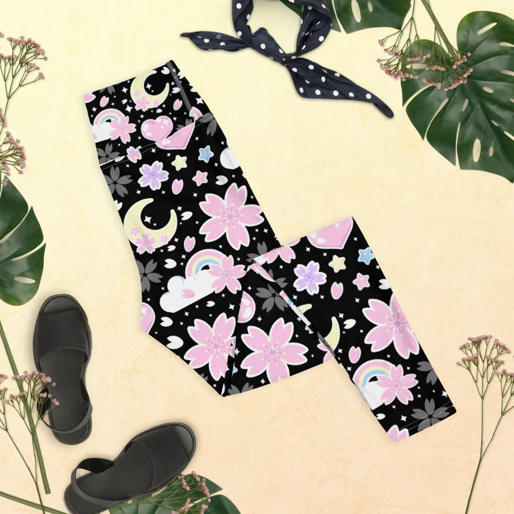 Cherry Blossom Dreams Black Yoga Leggings