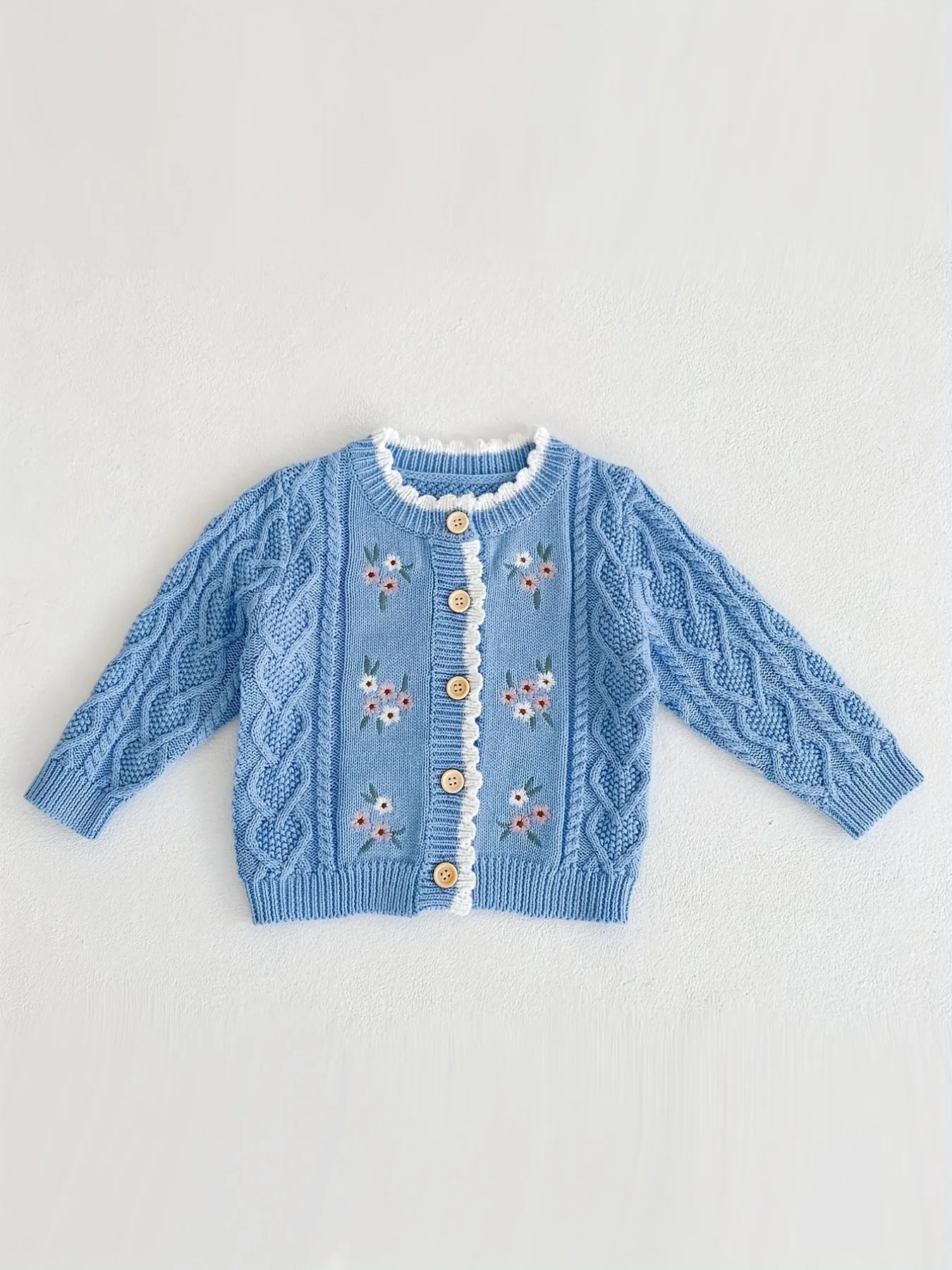 Childrens Embroidered Cardigan - Soft Cotton Knitted, Versatile and Stylish, Delicately Embroidered with Small Flowers, Perfect for Spring and Autumn, Suitable for Baby Boys and Girls, Coat Top Style