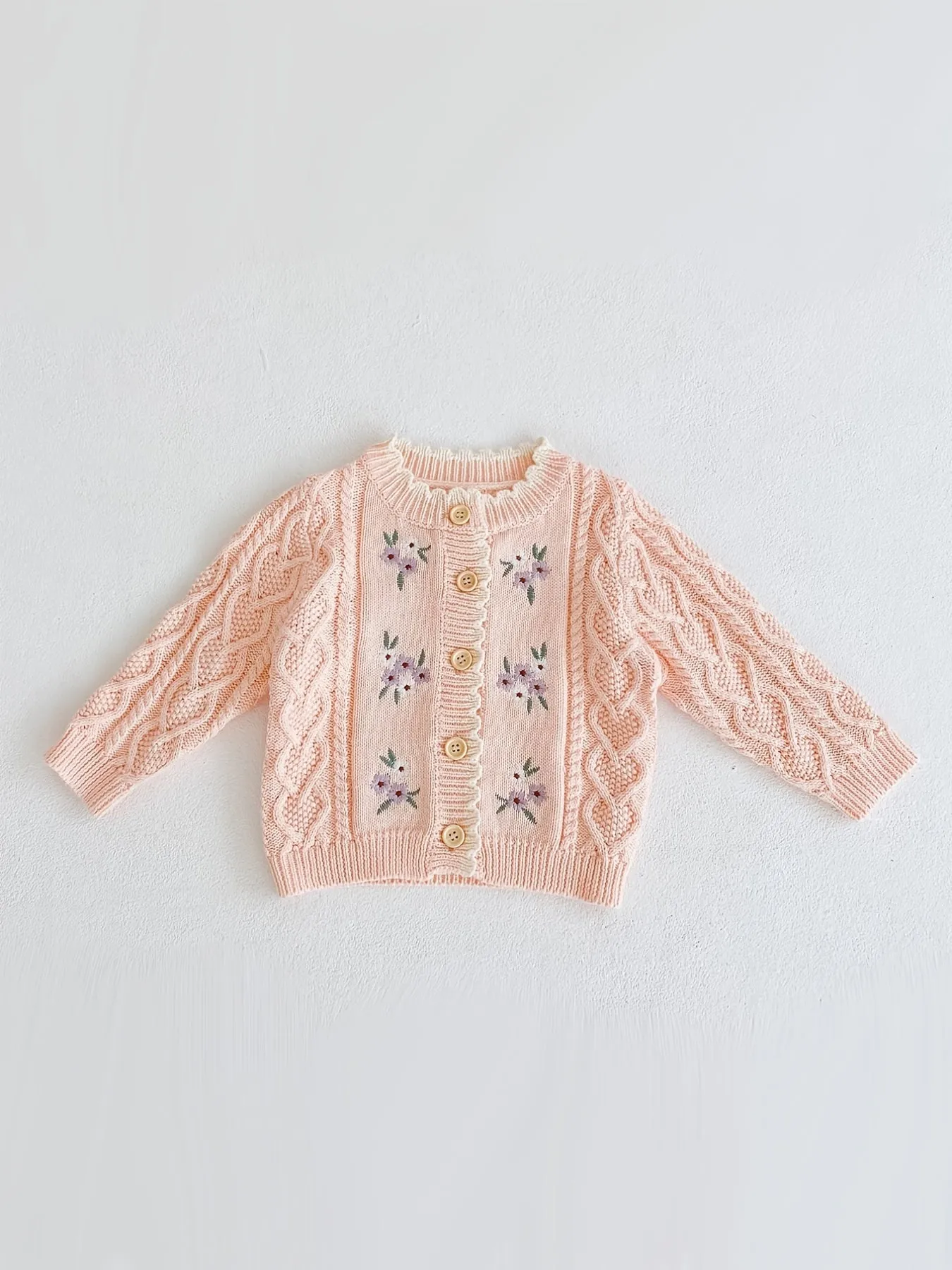 Childrens Embroidered Cardigan - Soft Cotton Knitted, Versatile and Stylish, Delicately Embroidered with Small Flowers, Perfect for Spring and Autumn, Suitable for Baby Boys and Girls, Coat Top Style