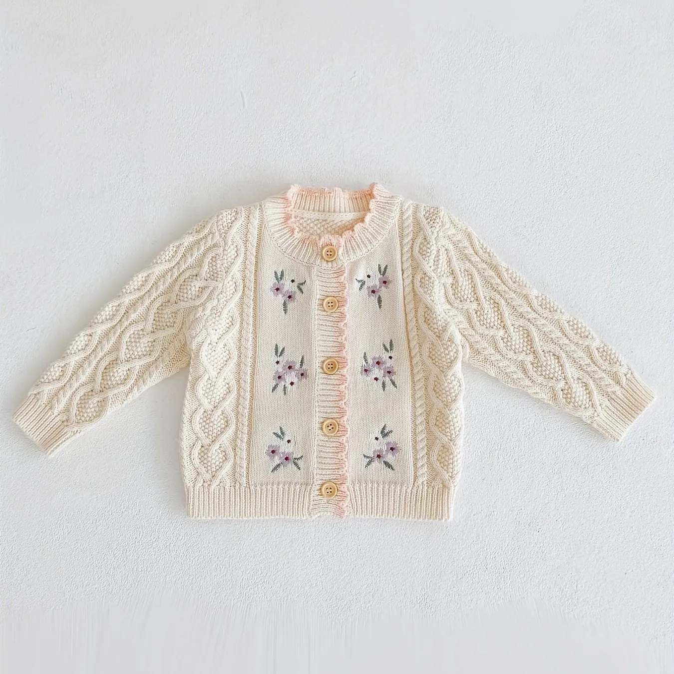 Childrens Embroidered Cardigan - Soft Cotton Knitted, Versatile and Stylish, Delicately Embroidered with Small Flowers, Perfect for Spring and Autumn, Suitable for Baby Boys and Girls, Coat Top Style