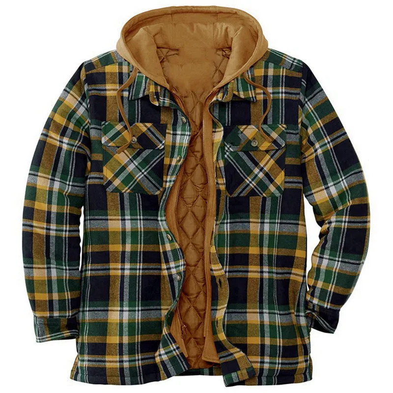 CLASSIC PLAID PRINTED COTTON JACKET HOODED SHIRT JACKET