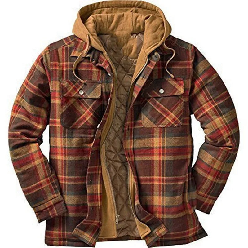 CLASSIC PLAID PRINTED COTTON JACKET HOODED SHIRT JACKET