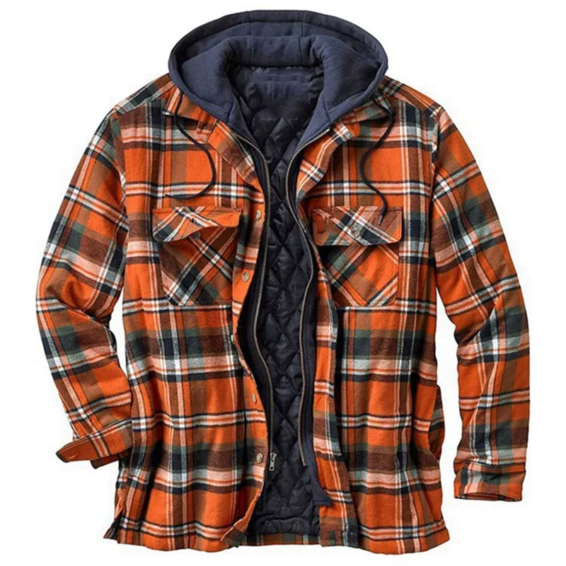 CLASSIC PLAID PRINTED COTTON JACKET HOODED SHIRT JACKET