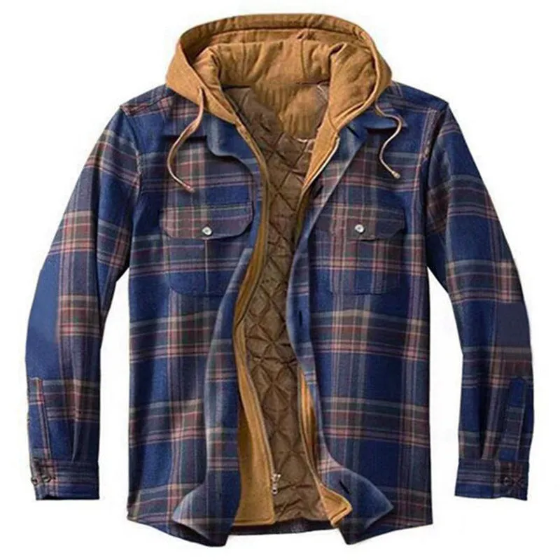 CLASSIC PLAID PRINTED COTTON JACKET HOODED SHIRT JACKET