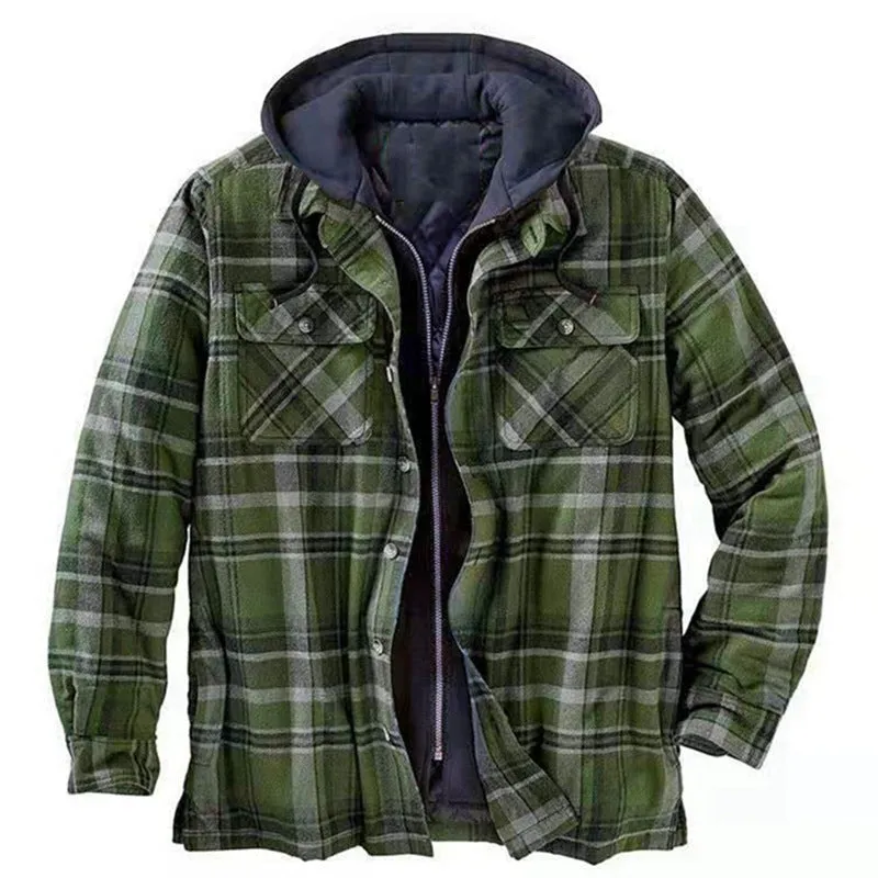 CLASSIC PLAID PRINTED COTTON JACKET HOODED SHIRT JACKET