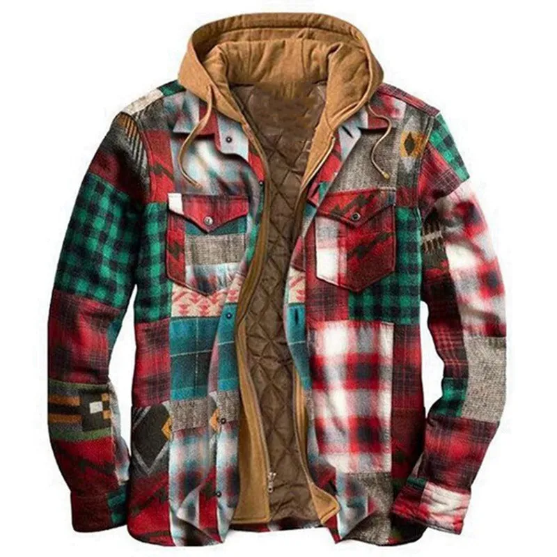 CLASSIC PLAID PRINTED COTTON JACKET HOODED SHIRT JACKET