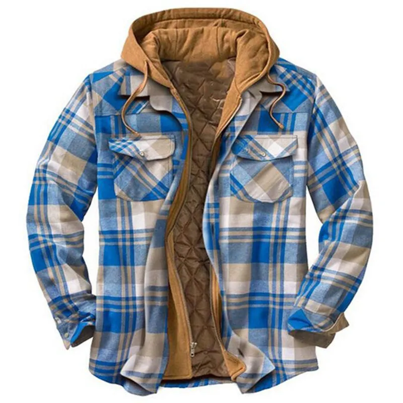 CLASSIC PLAID PRINTED COTTON JACKET HOODED SHIRT JACKET