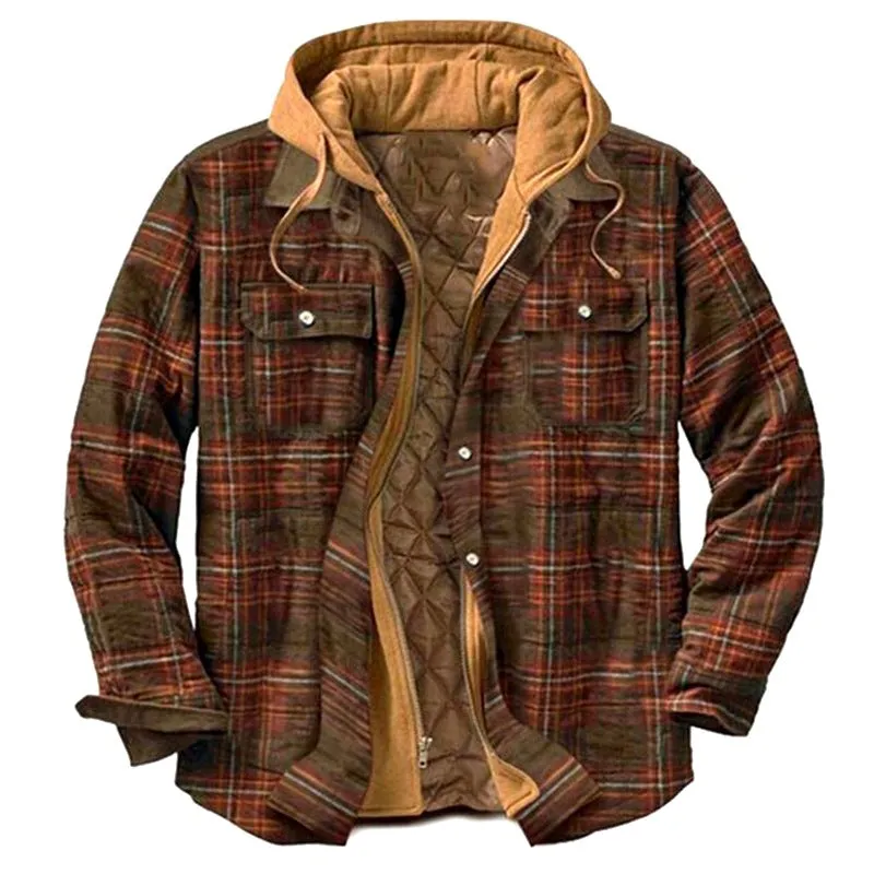 CLASSIC PLAID PRINTED COTTON JACKET HOODED SHIRT JACKET