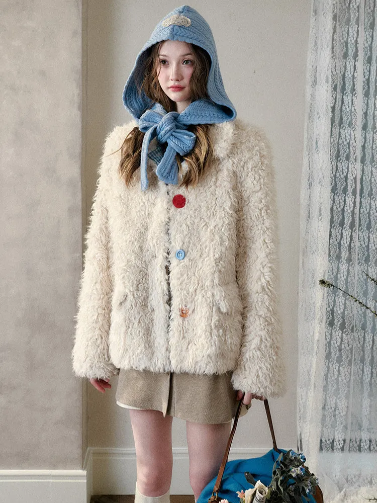 Cream Strawberry Gray-Blue Fur Jacket