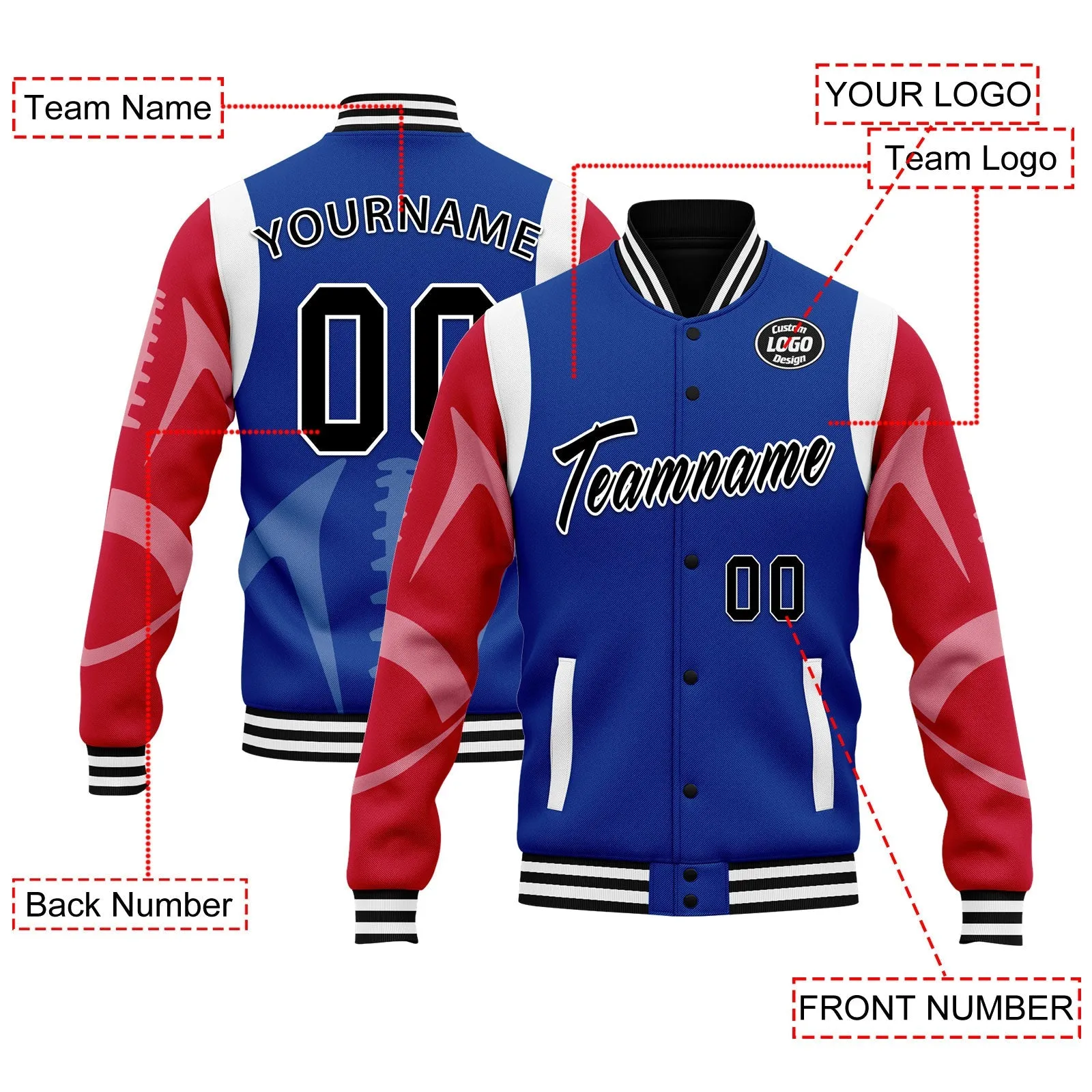 Custom Blue Buffalo Jacket Bomber Full-Snap Varsity Letterman Personalized Jacket FZ005-D025004-5