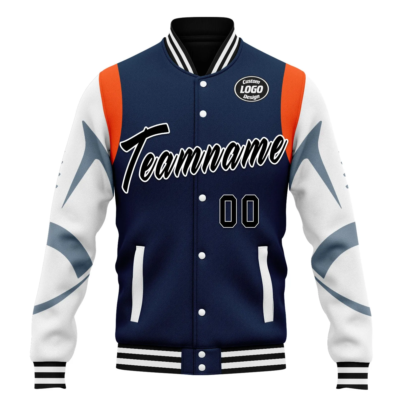 Custom Blue Denver Jacket Bomber Full-Snap Varsity Letterman Personalized Jacket FZ005-D025004-12