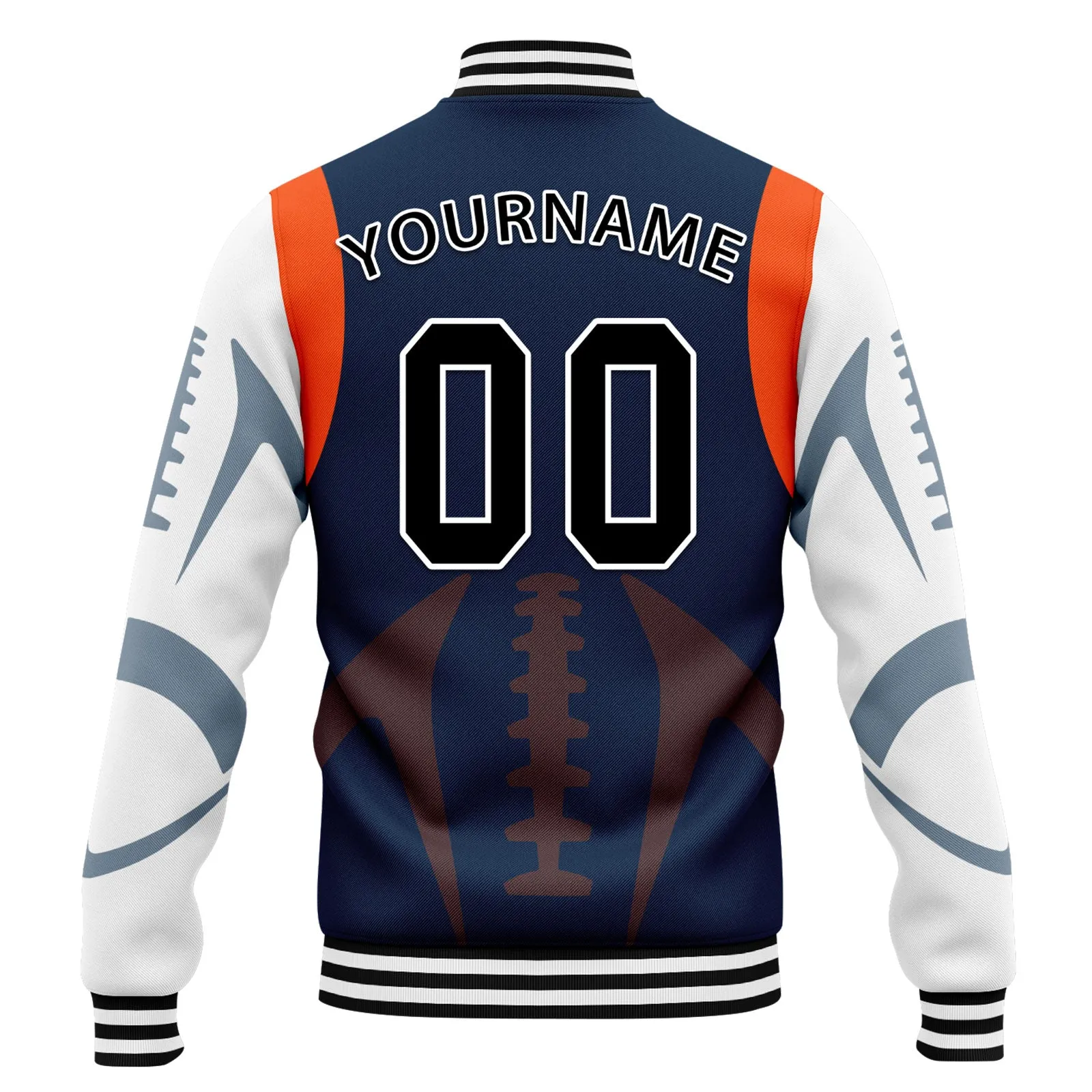 Custom Blue Denver Jacket Bomber Full-Snap Varsity Letterman Personalized Jacket FZ005-D025004-12