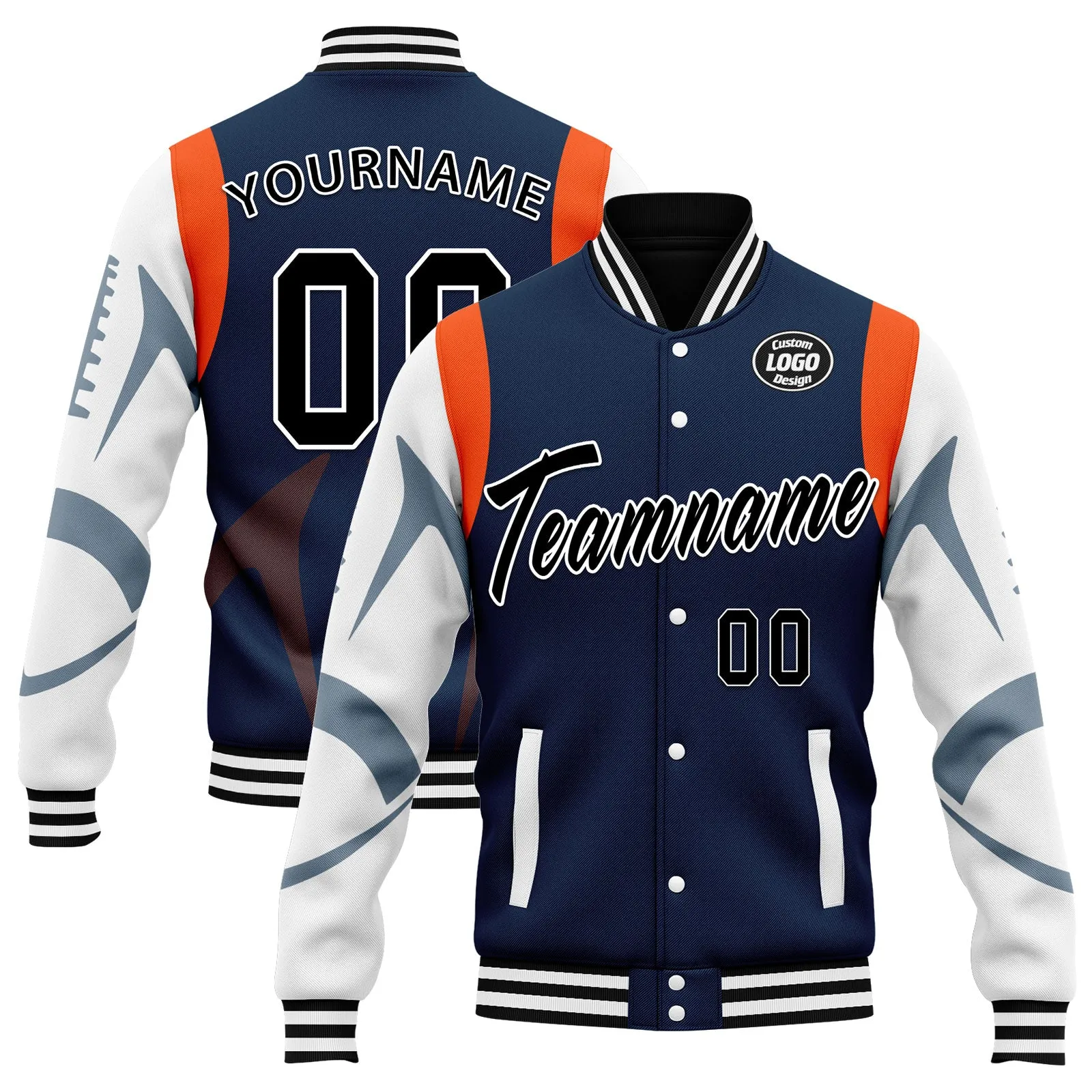 Custom Blue Denver Jacket Bomber Full-Snap Varsity Letterman Personalized Jacket FZ005-D025004-12