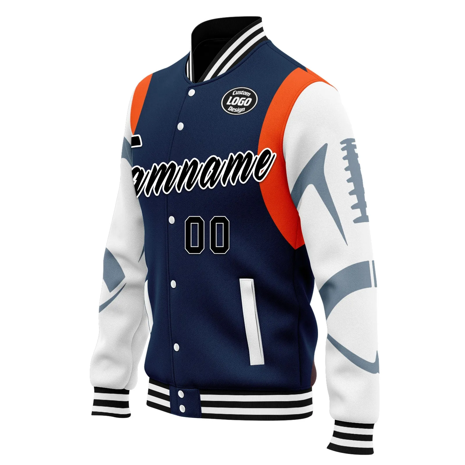 Custom Blue Denver Jacket Bomber Full-Snap Varsity Letterman Personalized Jacket FZ005-D025004-12