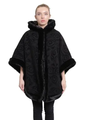 De La Creme - Women's Tribal Print Fur Lined Hooded Cape