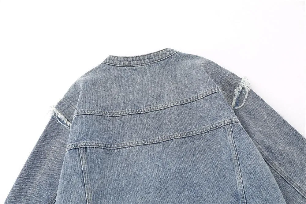 Detachable Trendy Letter Embroidery Denim Coat