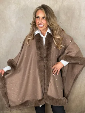 Diamante Faux Fur Trim Cape