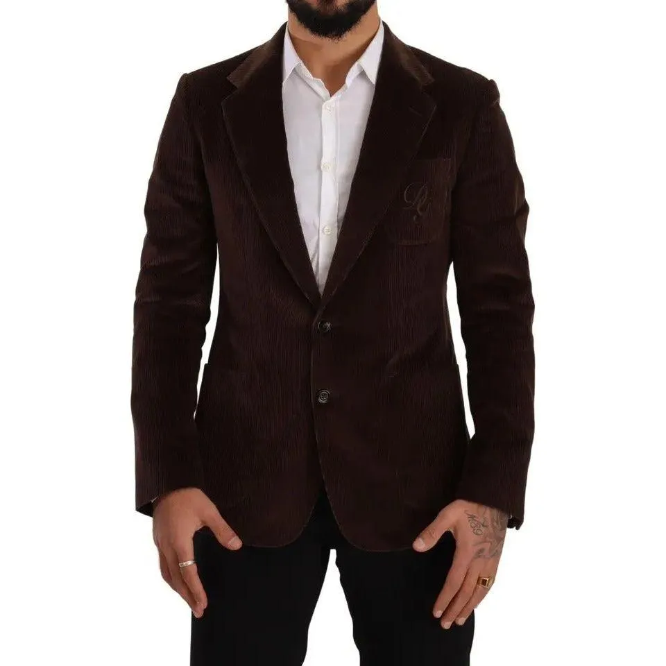 Dolce & Gabbana Brown Corduroy Slim Fit Coat DG Logo Blazer