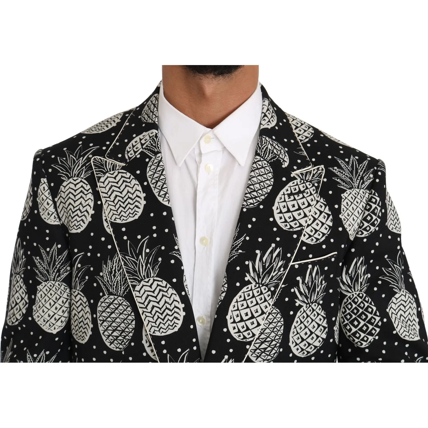 Dolce & Gabbana Chic Black Pineapple Print Wool Suit