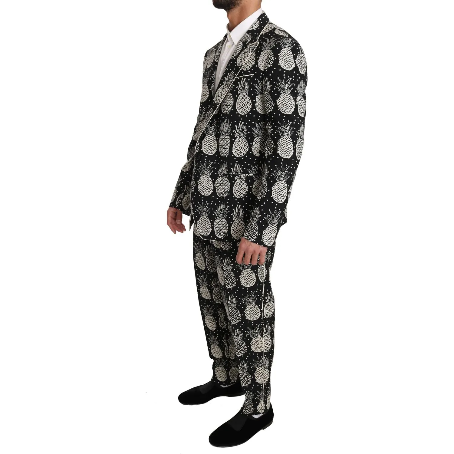 Dolce & Gabbana Chic Black Pineapple Print Wool Suit