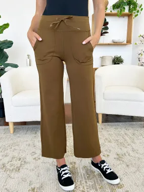 Drawstring Waist Wide Leg Sports Pants with Pockets