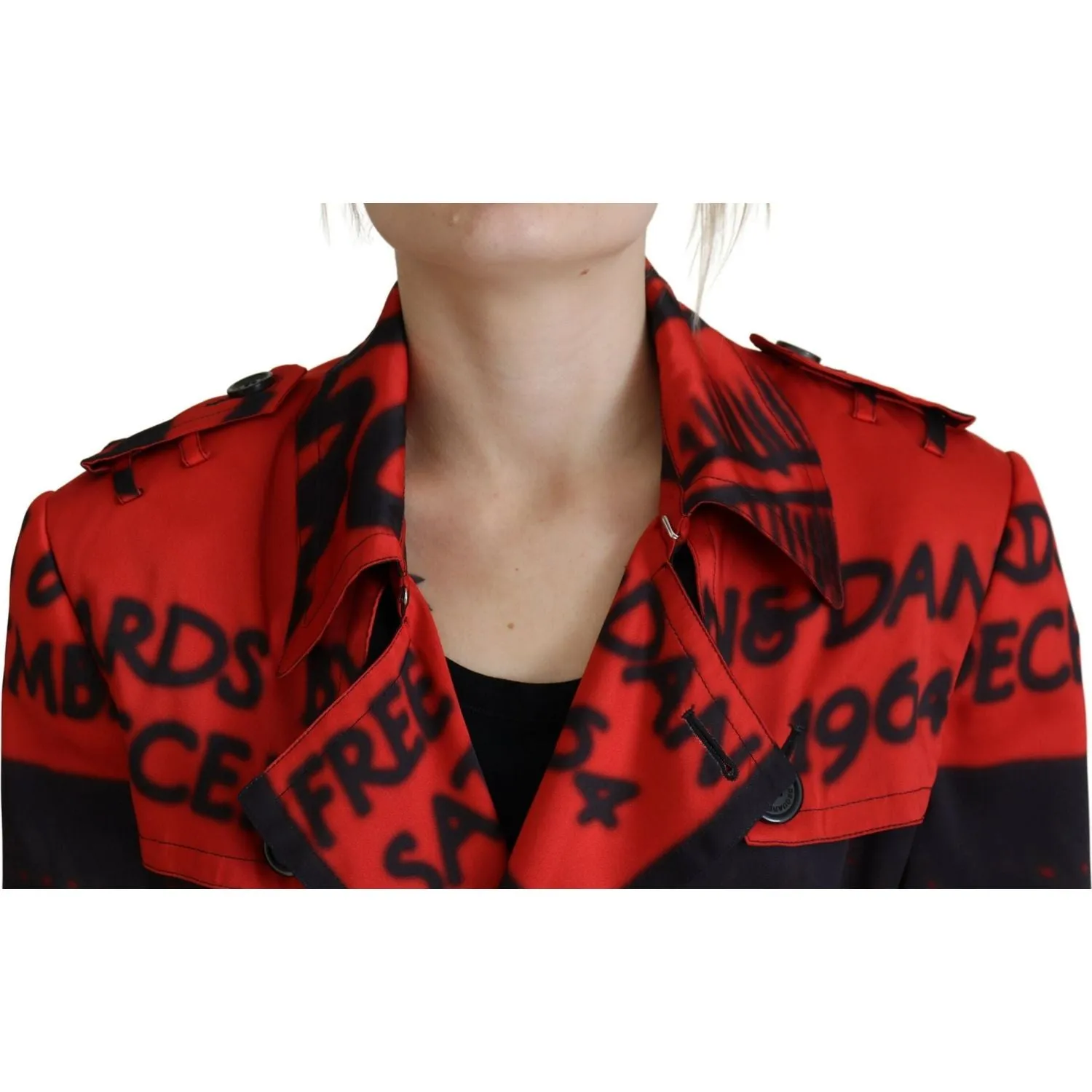 Dsquared² Red Printed Button Collared Desigual Coat Jacket