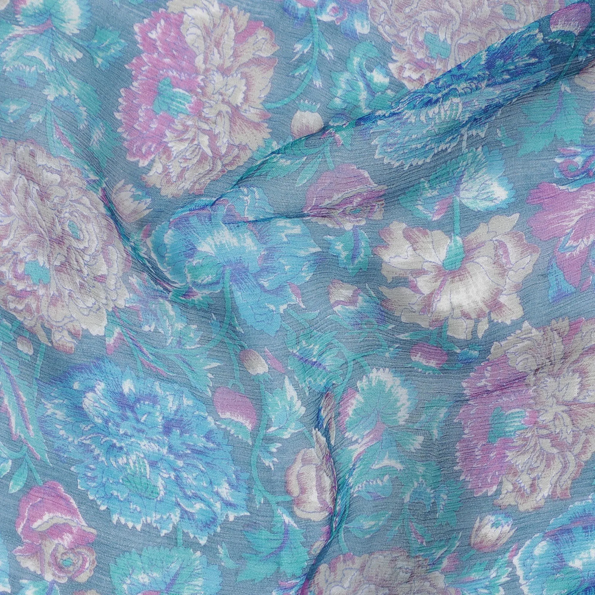 Enchanted Bloom Silk Chiffon Fabric - Pastel Floral Elegance, 110cm Wide - Buy Online for Graceful Creations-D18177