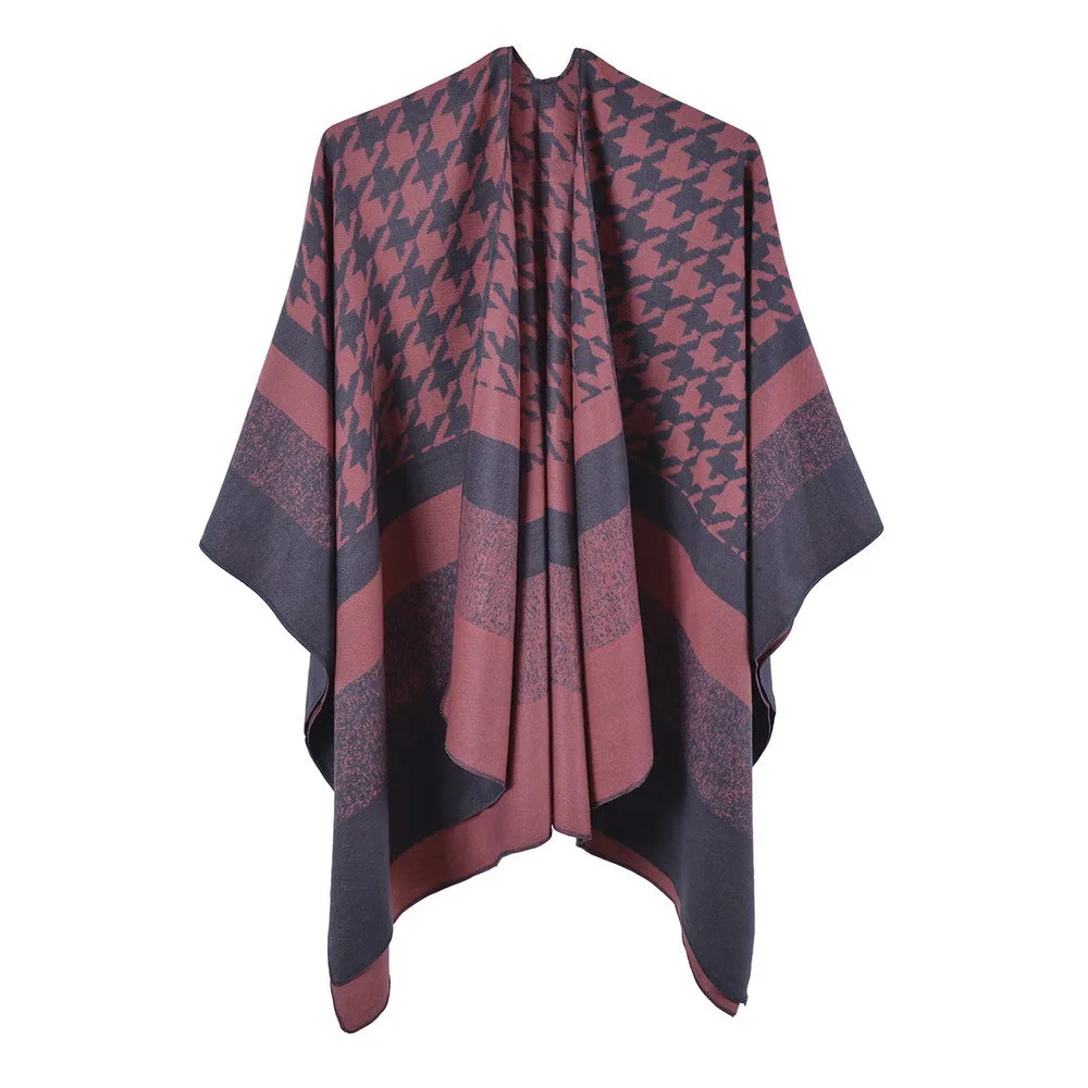 Fashionable Women's Shawl Thousand Bird Double Sided Thickened Warm Cashmere Split Cape