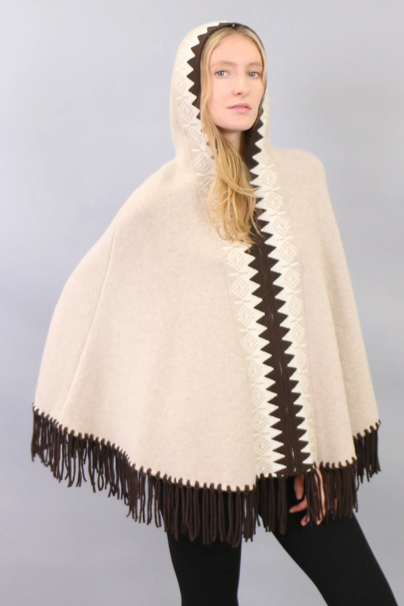 Fringed Zip Hoodie Cape