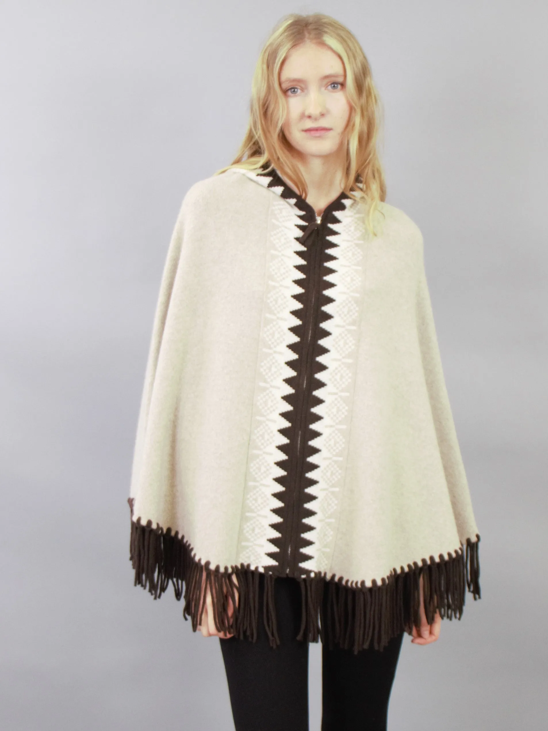 Fringed Zip Hoodie Cape