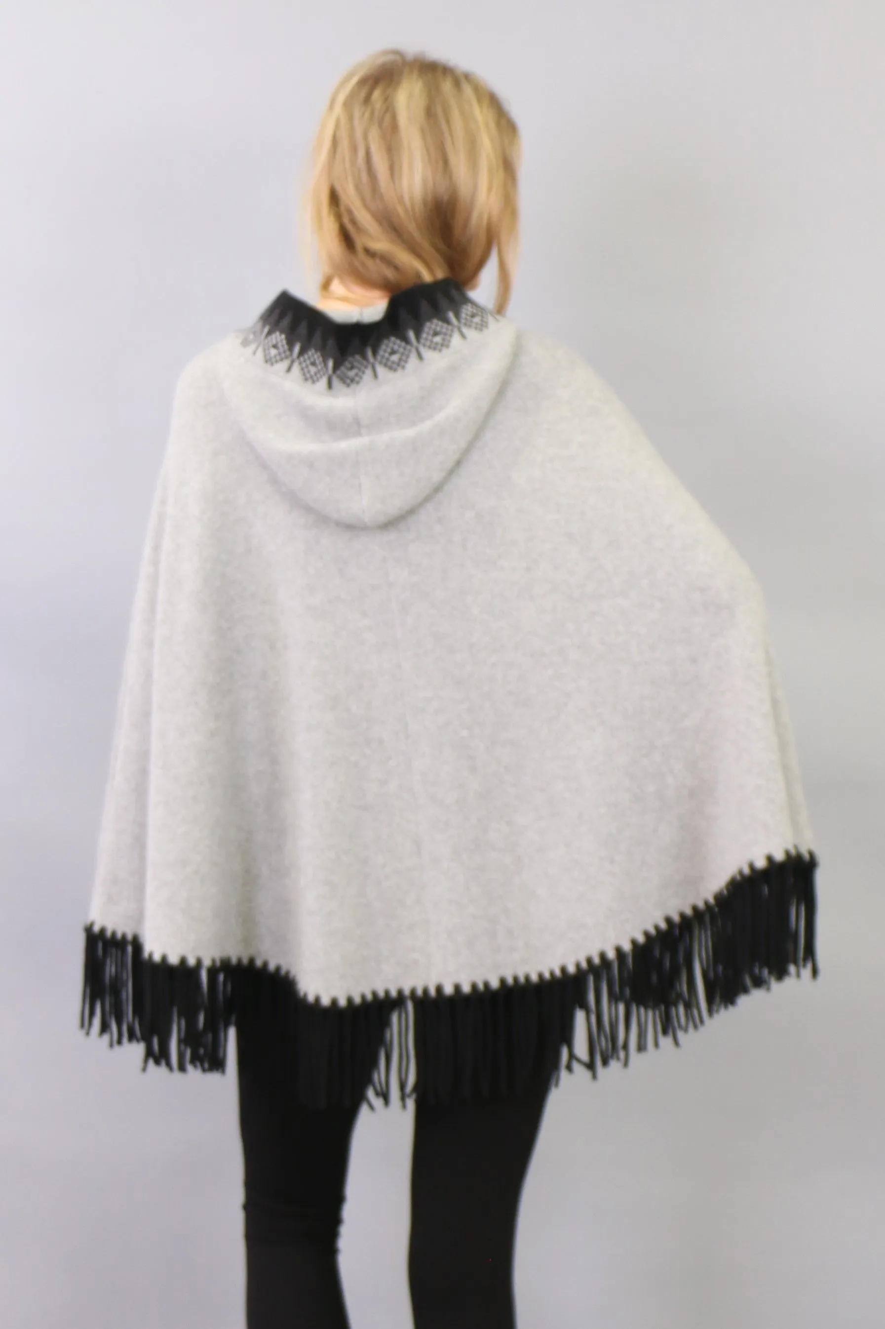 Fringed Zip Hoodie Cape