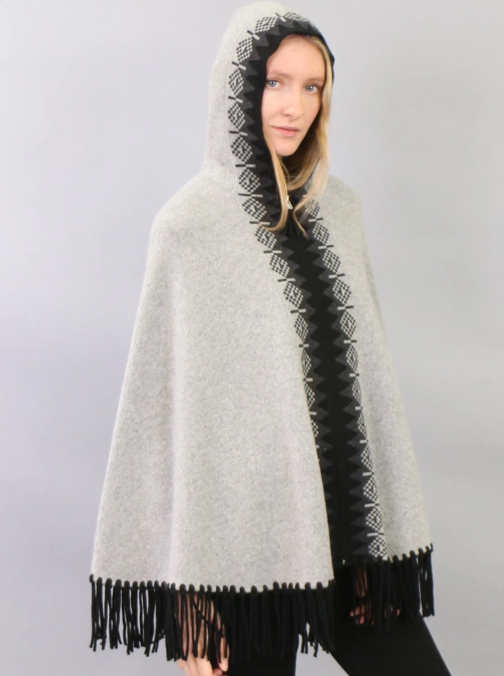 Fringed Zip Hoodie Cape