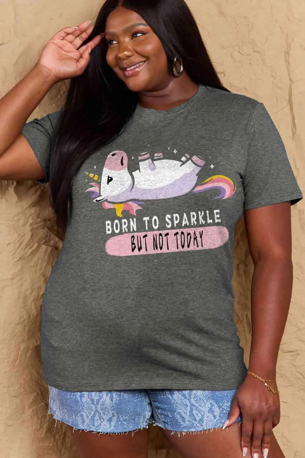 Full Size BORN TO SPARKLE Graphic Cotton Tee