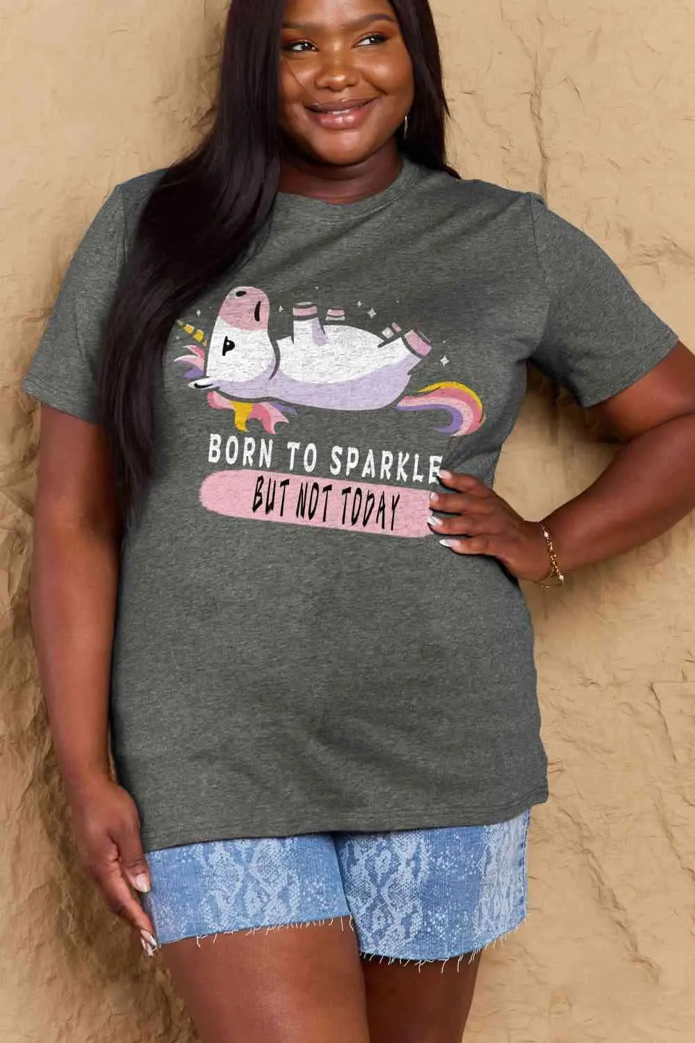 Full Size BORN TO SPARKLE Graphic Cotton Tee