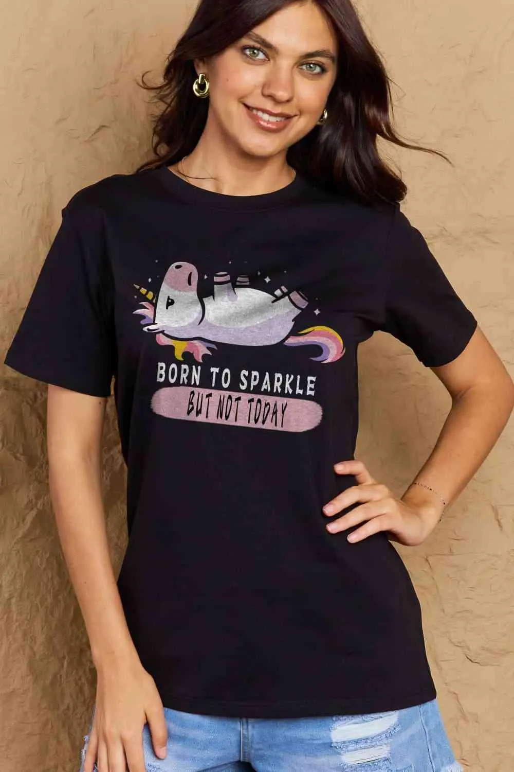 Full Size BORN TO SPARKLE Graphic Cotton Tee