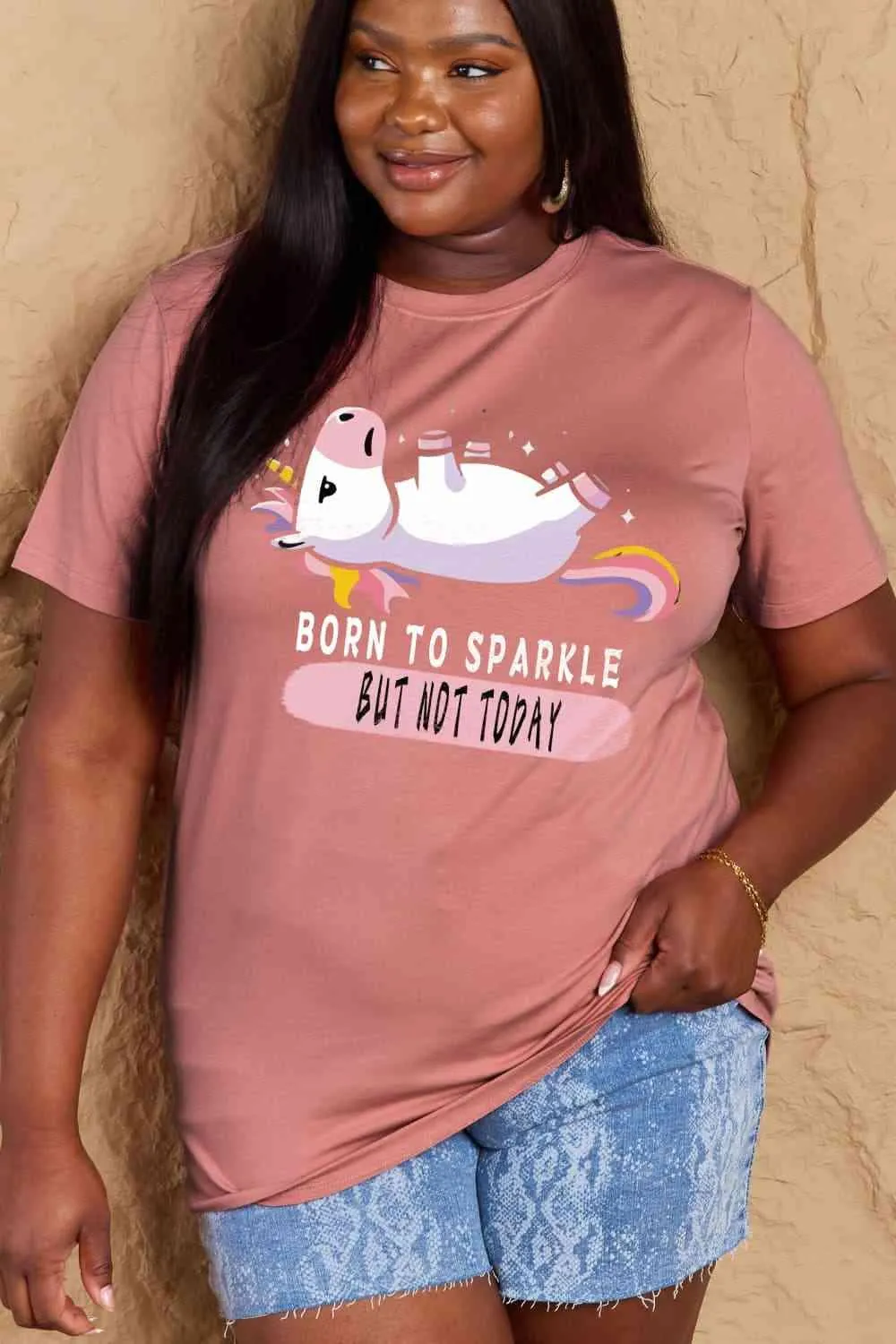 Full Size BORN TO SPARKLE Graphic Cotton Tee