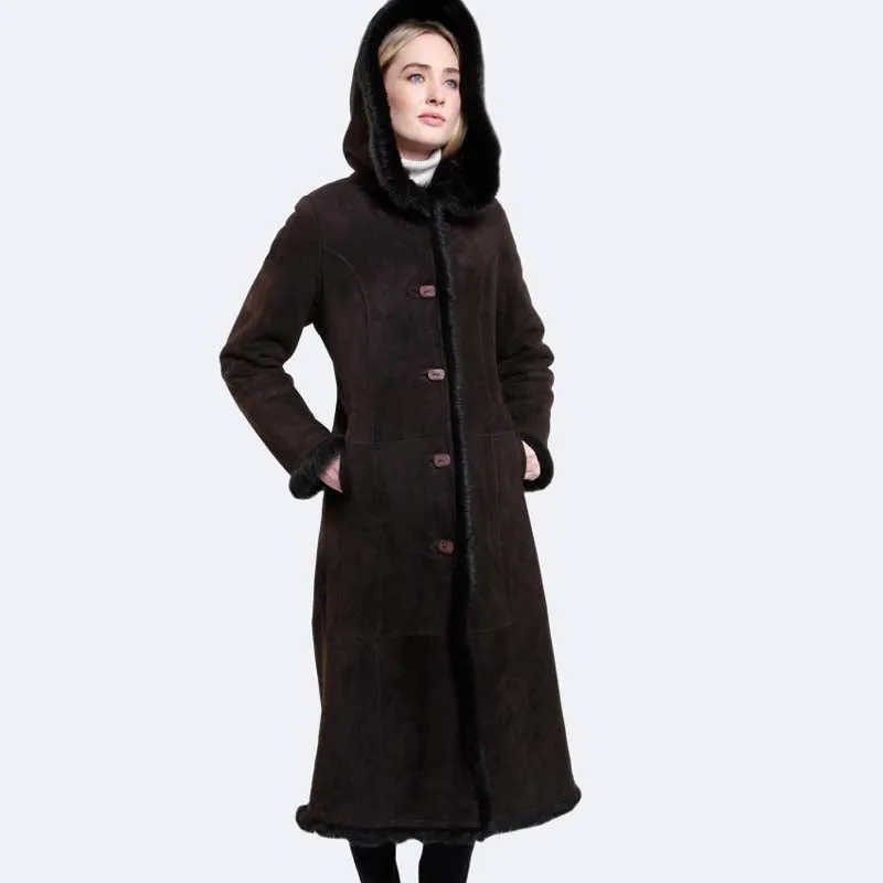 Genuine Norma Sheepskin Best Style Shearling Winter Long Coat