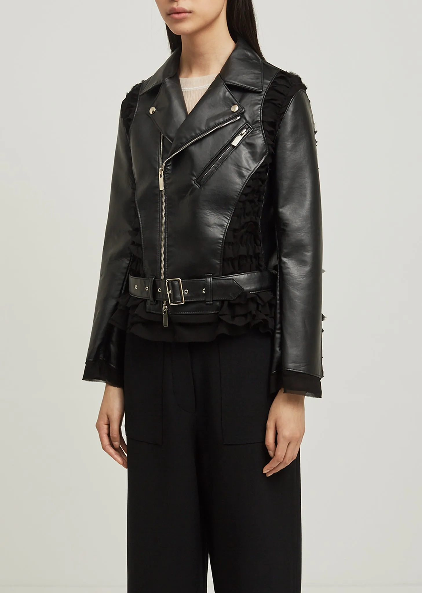 Georgette Tape Pleat Moto Jacket