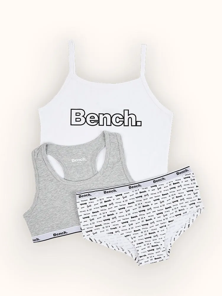 Girls' 3-Piece Bralette & Boyshort Set - White