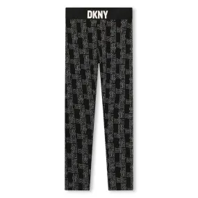 Girls Black & White Logo Print Leggings