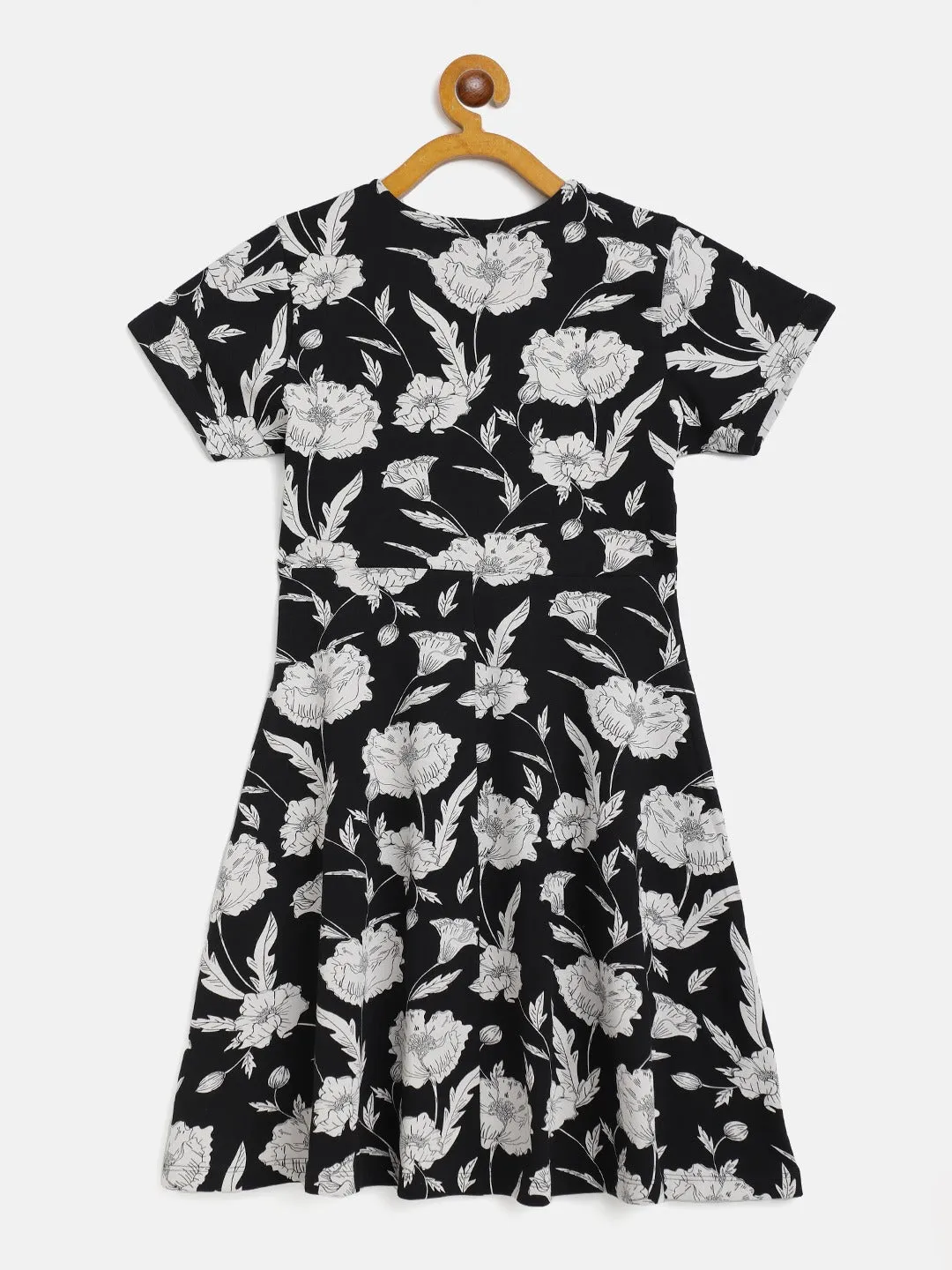 Girls Black Floral Wrap Dress