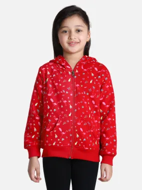 Girl's  Red Flamingo Printed Jacket With Hoodie - StyleStone Kid