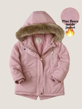 Girls teenagers pink velvet thickened winter hooded warm cotton coat