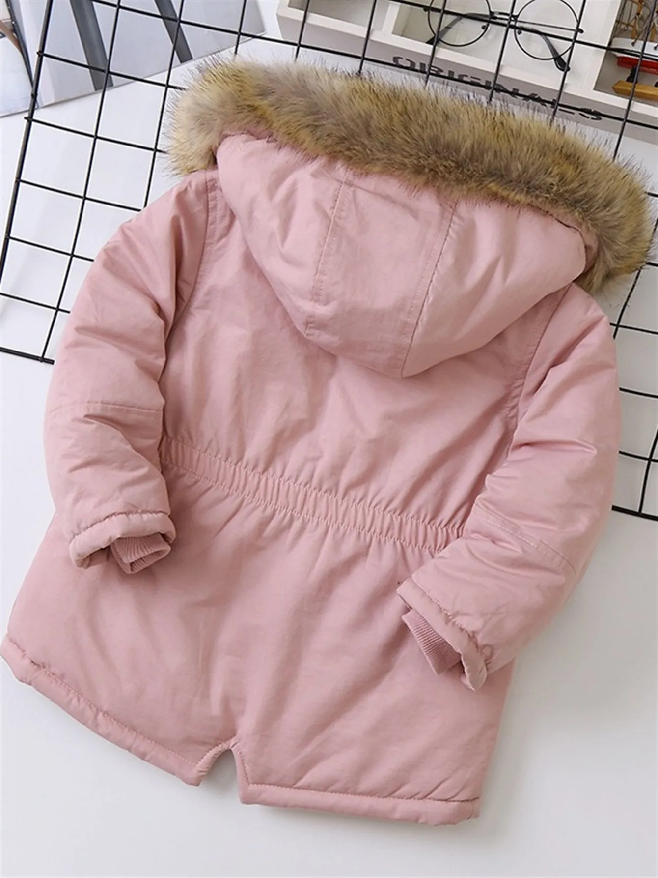 Girls teenagers pink velvet thickened winter hooded warm cotton coat