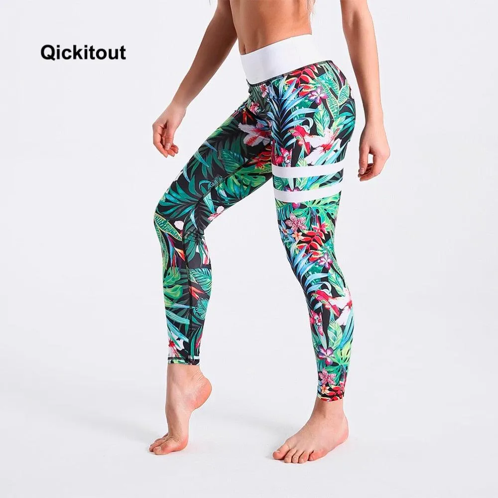 Gorgeous Spring Women Leggings - White Waist Leaf Printed Leggings - High Waist Sexy Long Pants (D24)(D31)(BAP)(TBL)