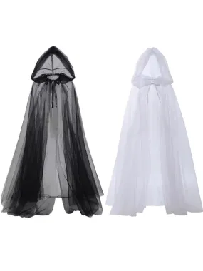 Halloween Retro Gothic Tulle Hooded Cape Cloak