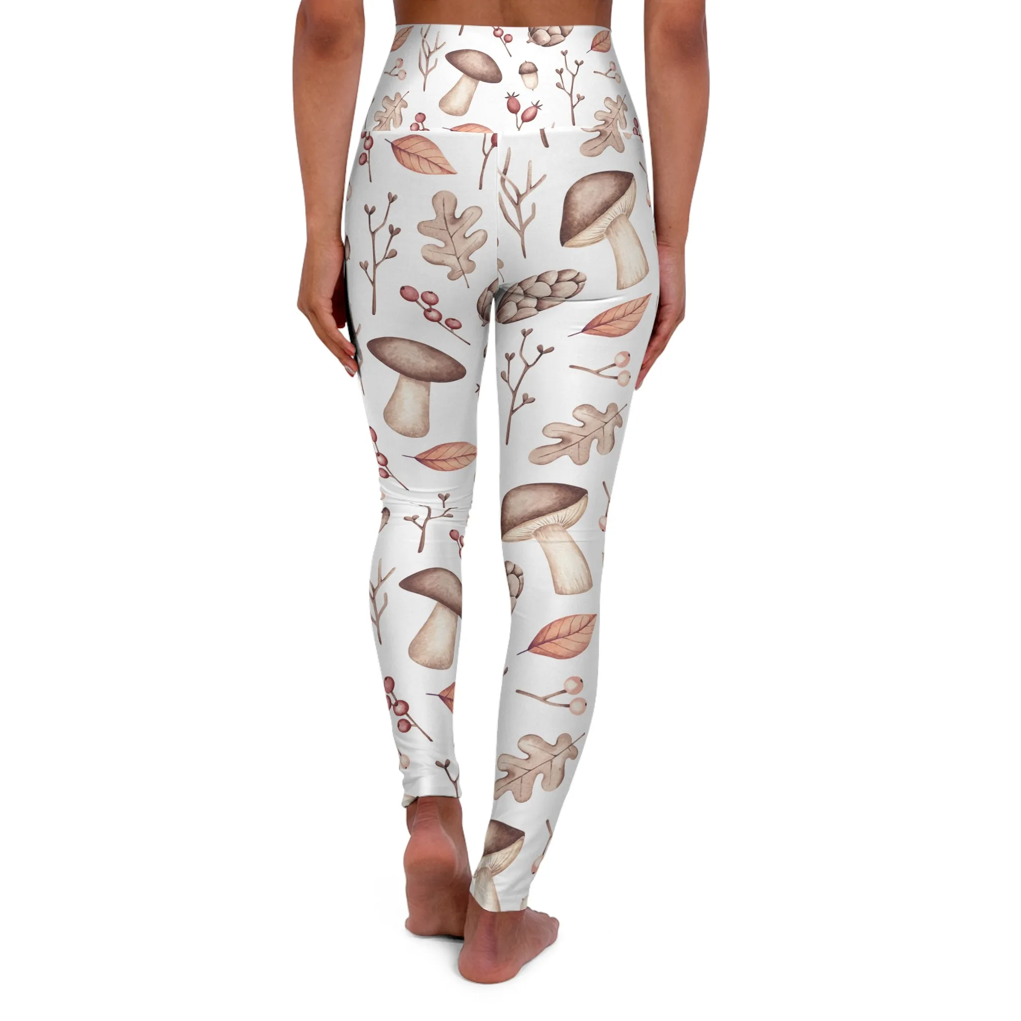 High Waisted Yoga Leggings, Mushroom and Acorn