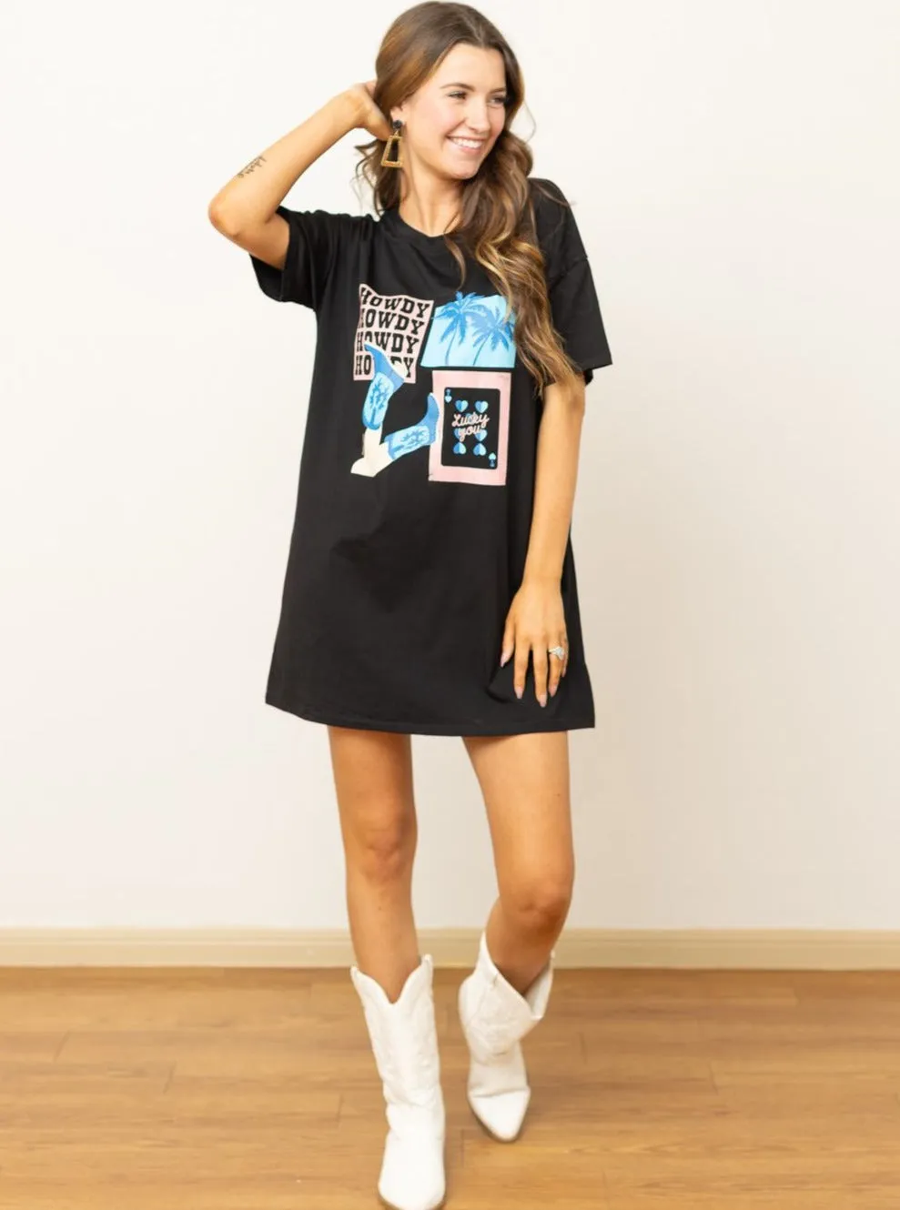 Howdy Howdy T-Shirt Dress, Black