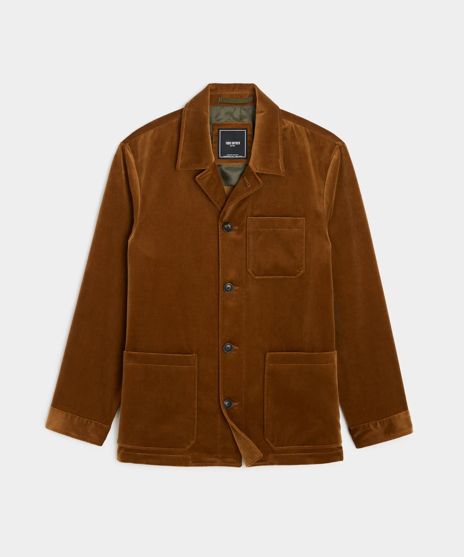 Italian Velvet Tailored Chore Coat in Caramel